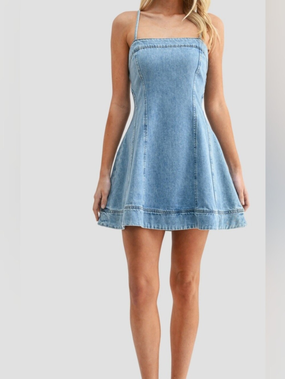 LUSH * Light Blue Denim Spaghetti Strap Mini Dress